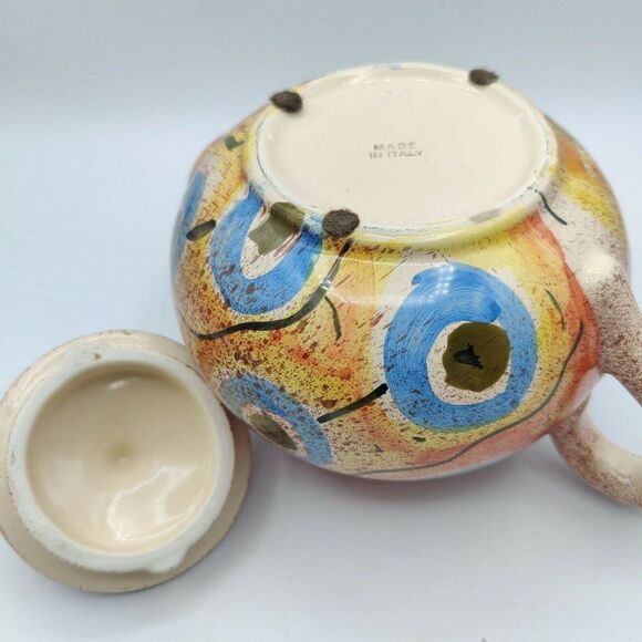 Italian Pottery Ceramic Teapot Moon and Stars Geometric Design Made in Italy - Picture 6 of 10